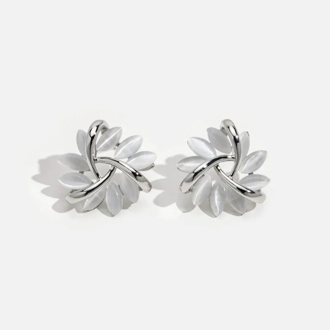 Elegant and Exquisite Circular Opal Flower Stud Earrings in Gold