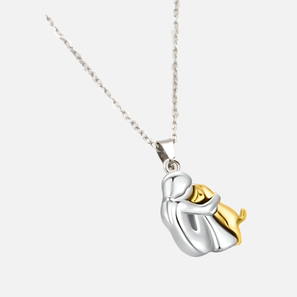 Dog Hug Pendant Necklace - Two Tone Gold