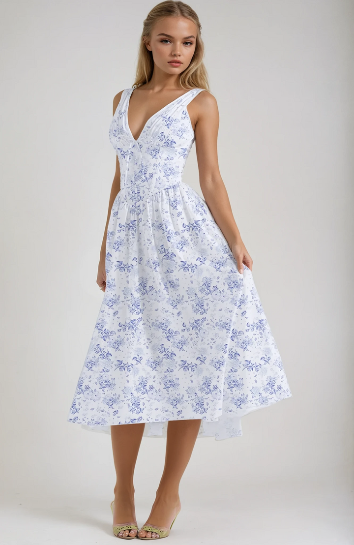 Women’s Summer Dress | Sleeveless V-Neck Midi
