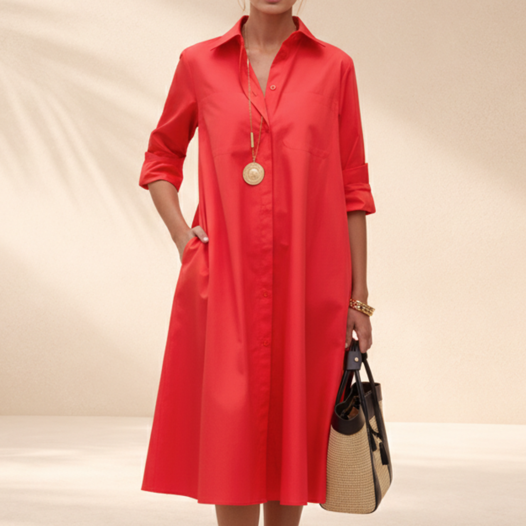 Polly | Women's Collared A-Line Midi Shirt Dress