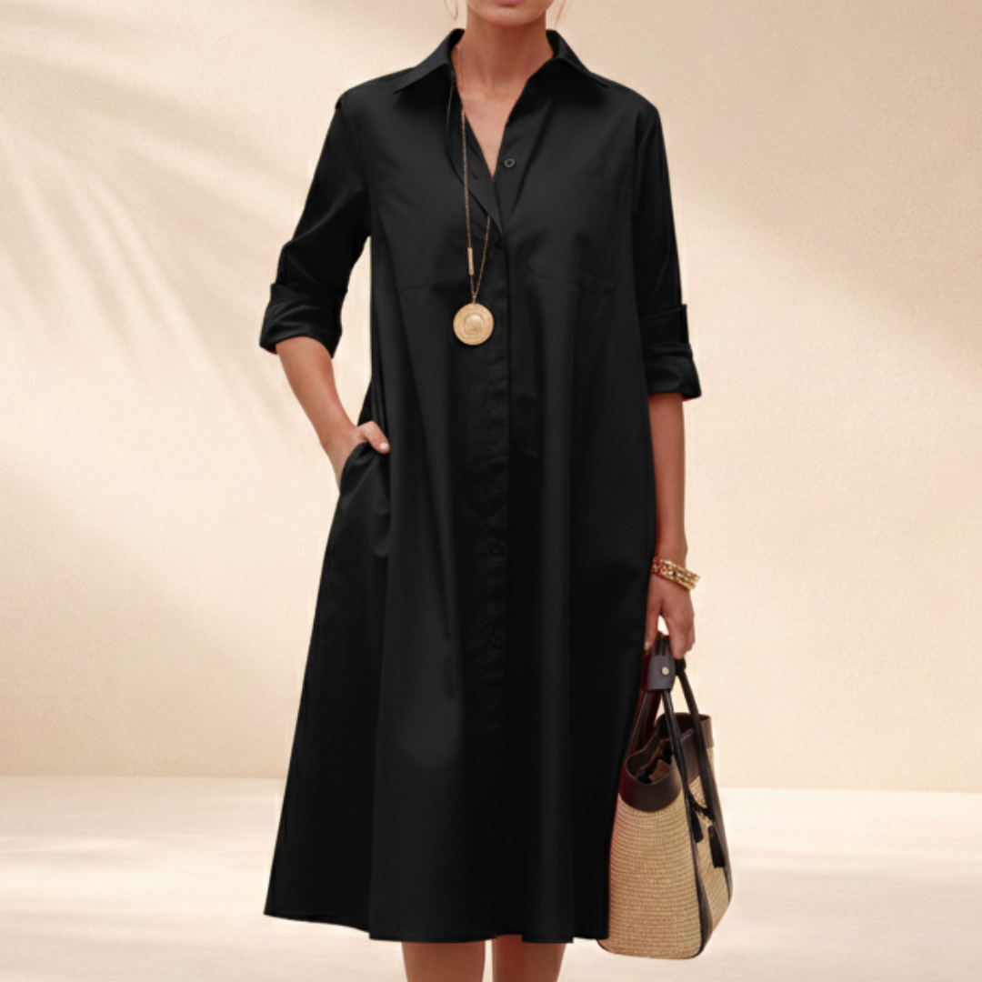 Polly | Women's Collared A-Line Midi Shirt Dress