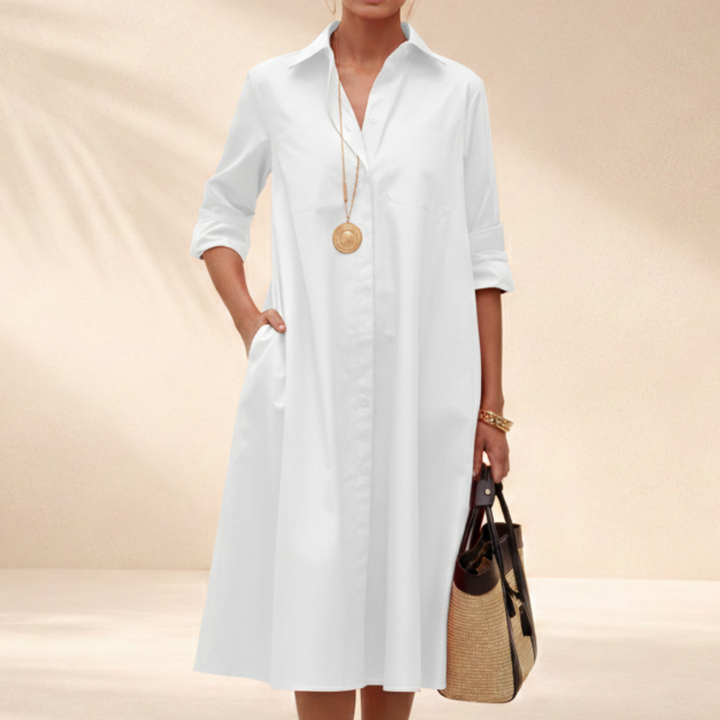 Polly | Women's Collared A-Line Midi Shirt Dress