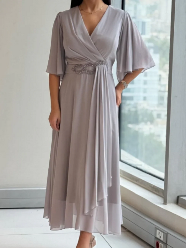 Renee | Women's V-Neck Wrap Midi Dress