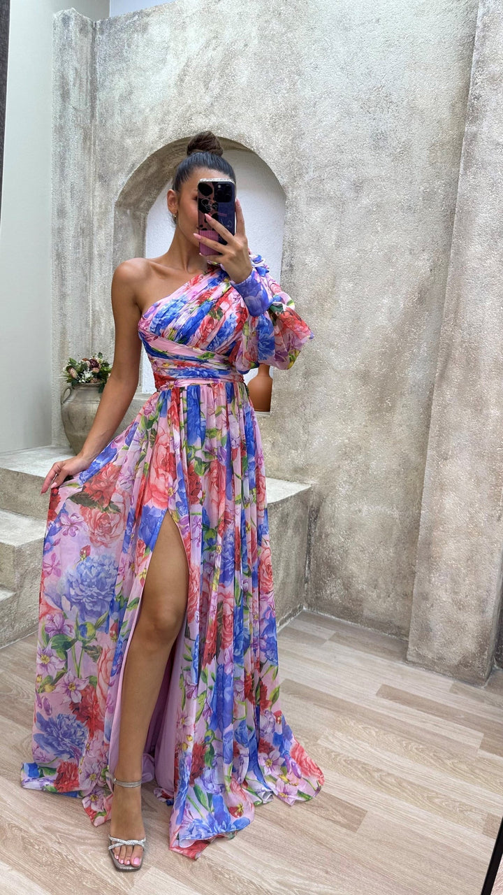 Sabrina | Women's One Shoulder Floral Maxi Dress