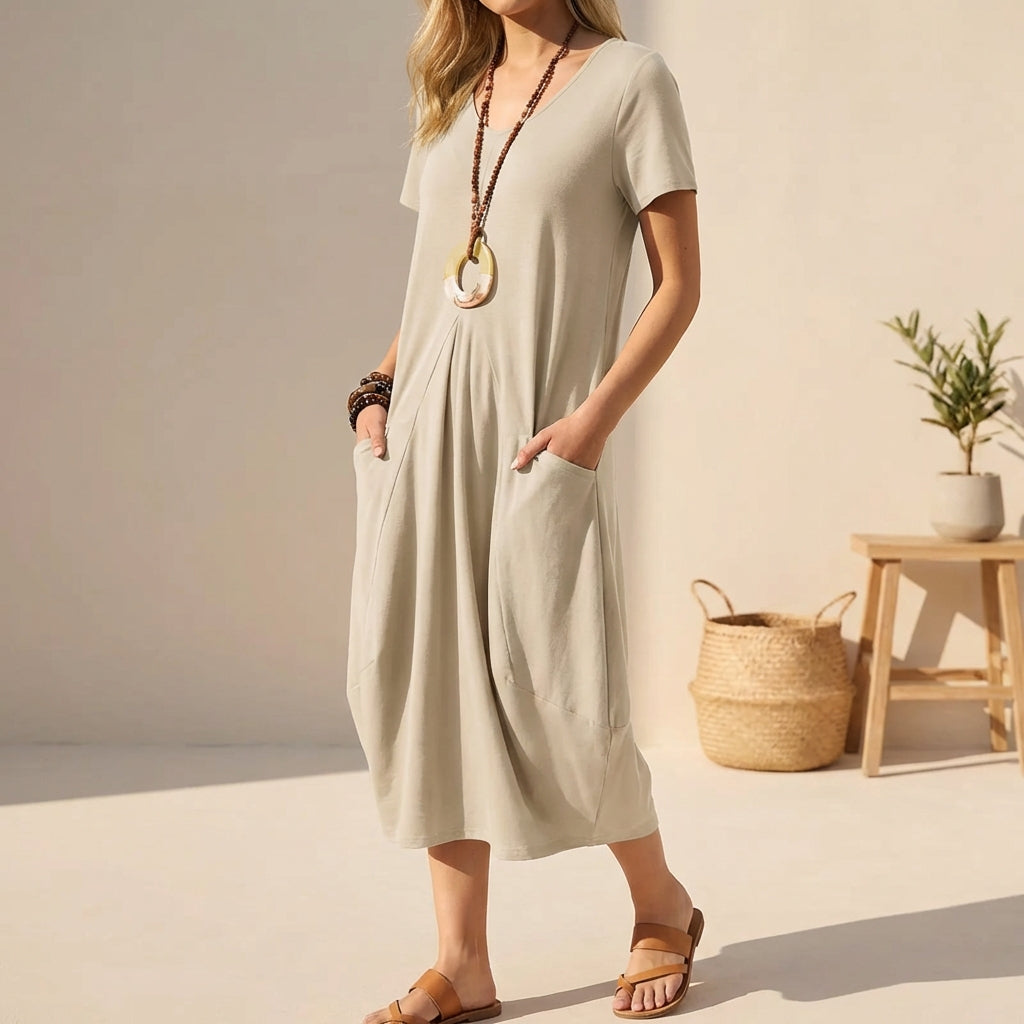 Sabrina | Women's V-Neck A-Line Midi Dress