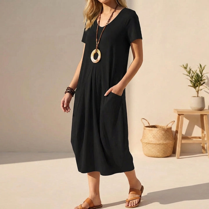 Sabrina | Women's V-Neck A-Line Midi Dress