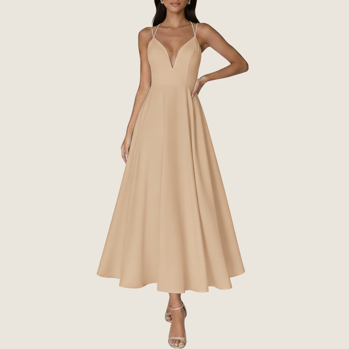 Stacy | Women's V-Neck A-Line Midi Dress