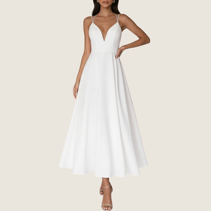 Stacy | Women's V-Neck A-Line Midi Dress