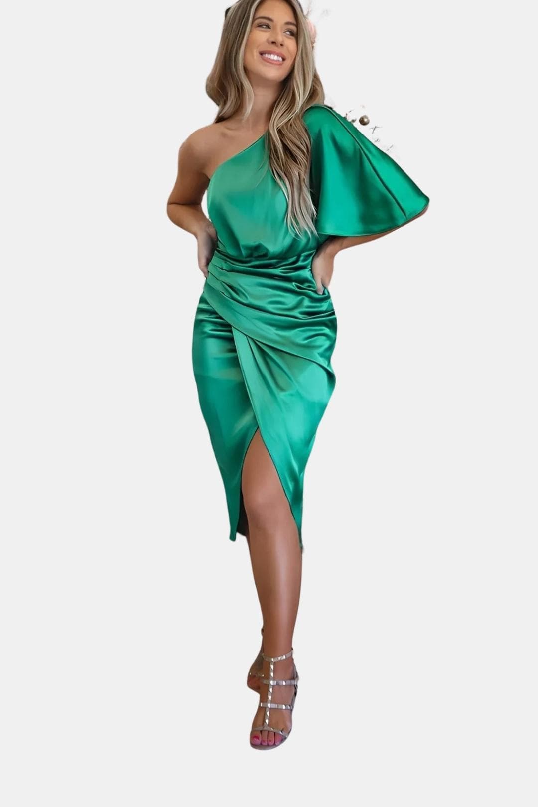 Tiffany | Women's One-Shoulder Wrap Midi Dress