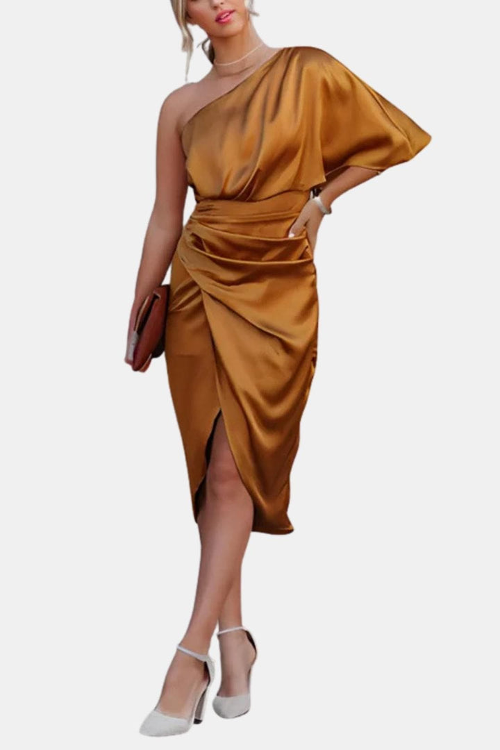 Tiffany | Women's One-Shoulder Wrap Midi Dress