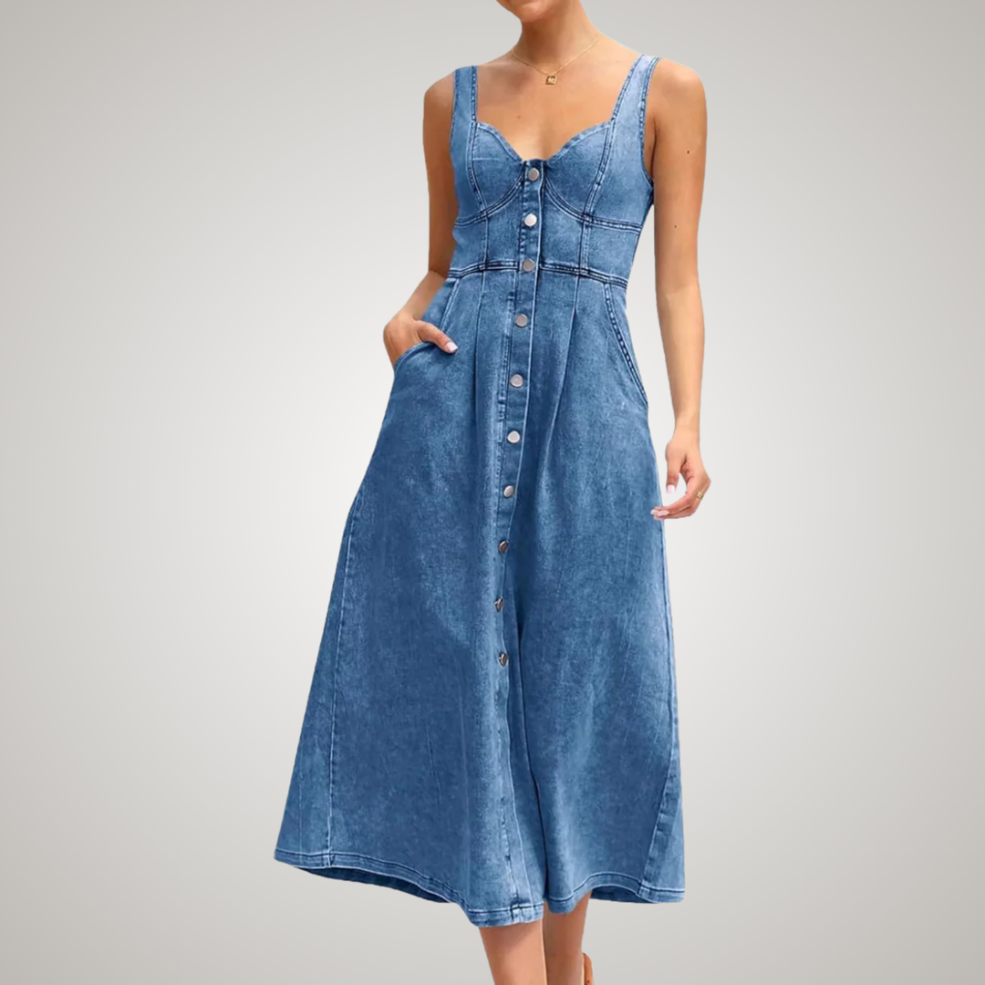 Women’s Dress | Classic Button-Front Denim Midi