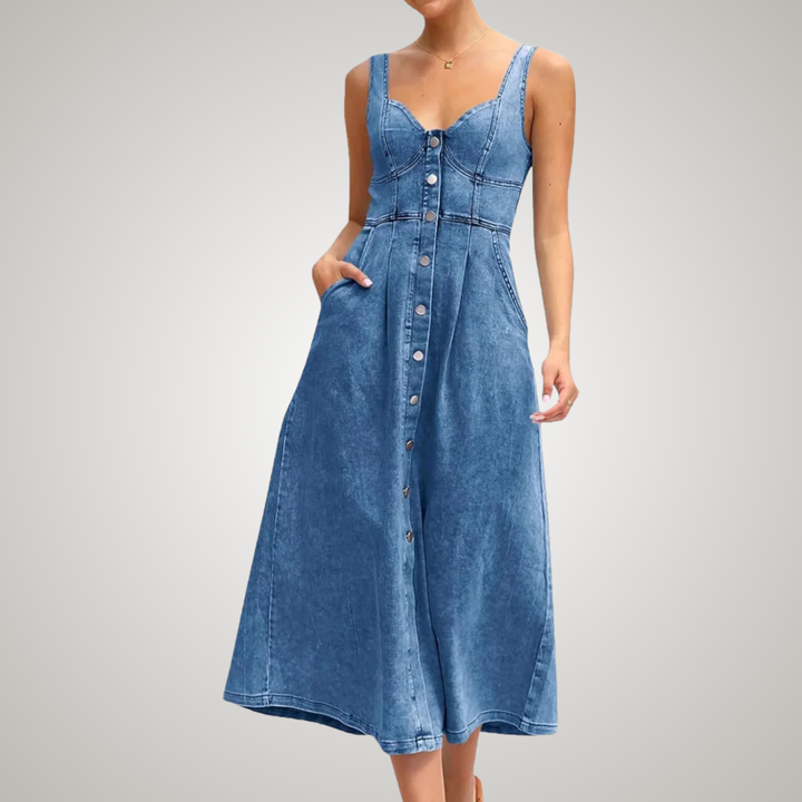 Women’s Dress | Classic Button-Front Denim Midi