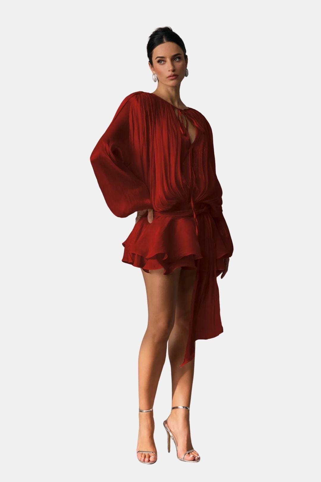 Zoe | Women's Tie Neck Long Sleeve Mini Dress
