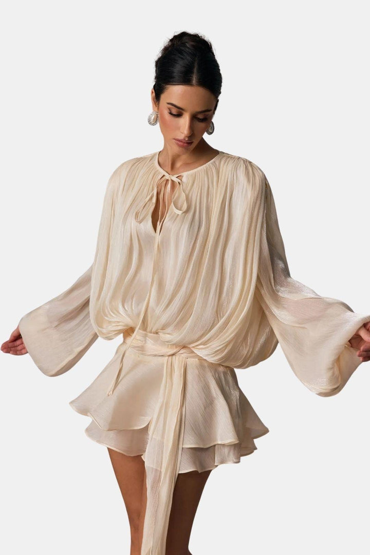 Zoe | Women's Tie Neck Long Sleeve Mini Dress