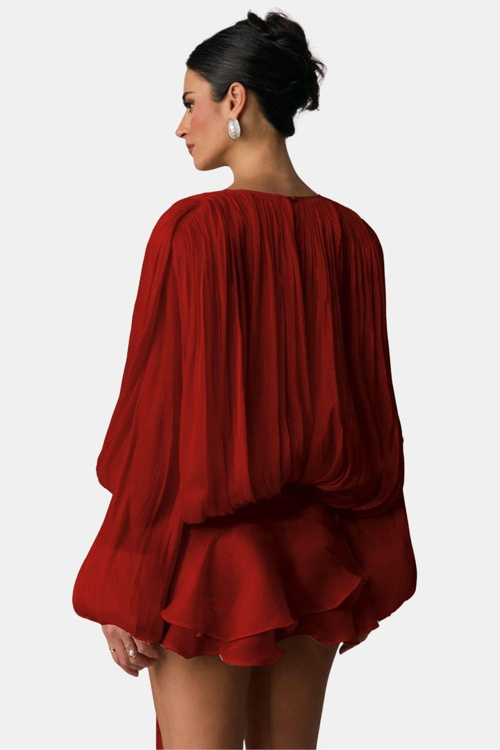 Zoe | Women's Tie Neck Long Sleeve Mini Dress
