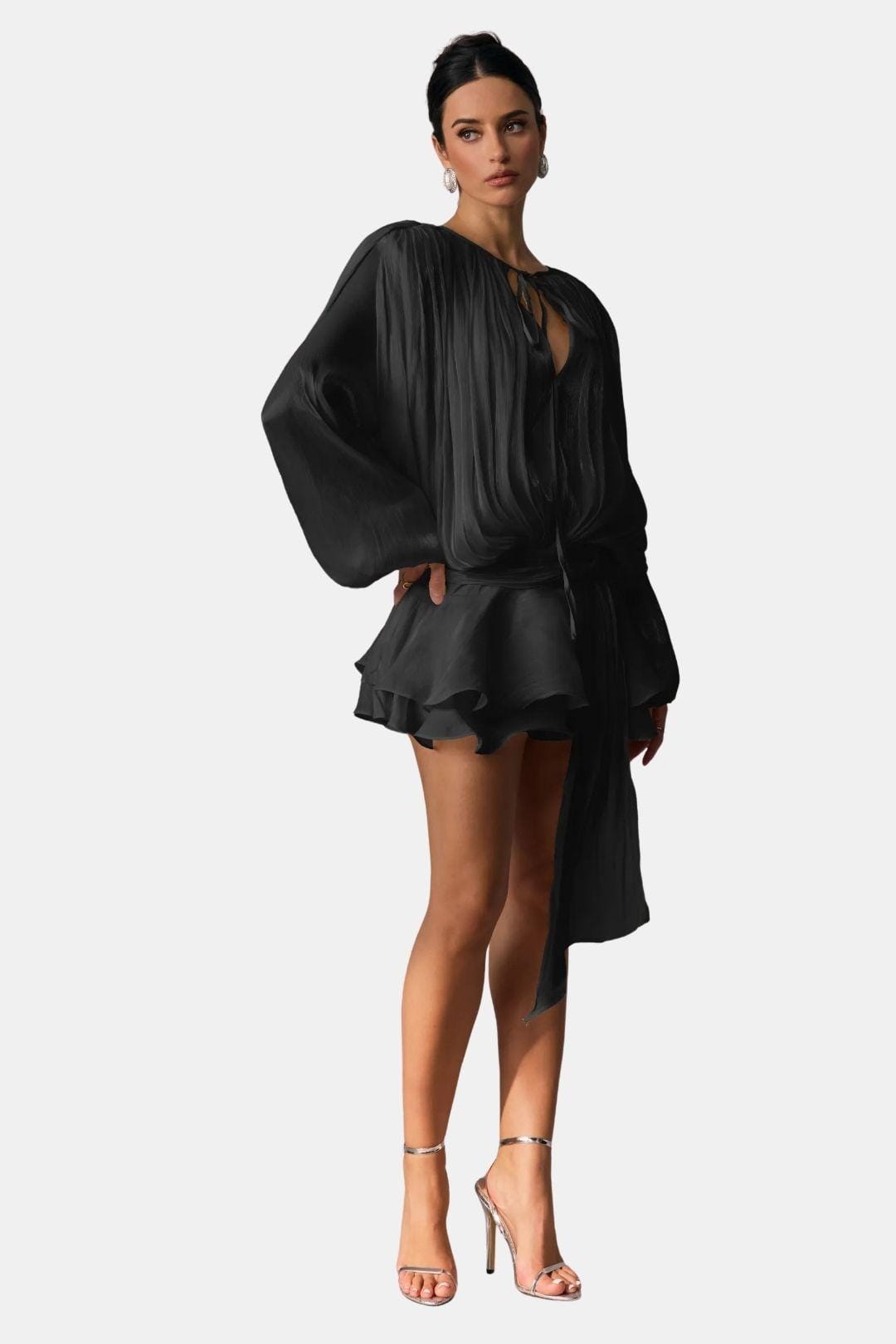 Zoe | Women's Tie Neck Long Sleeve Mini Dress
