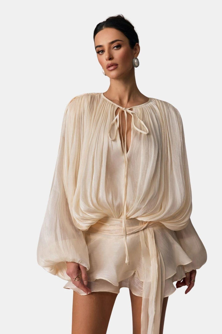 Zoe | Women's Tie Neck Long Sleeve Mini Dress