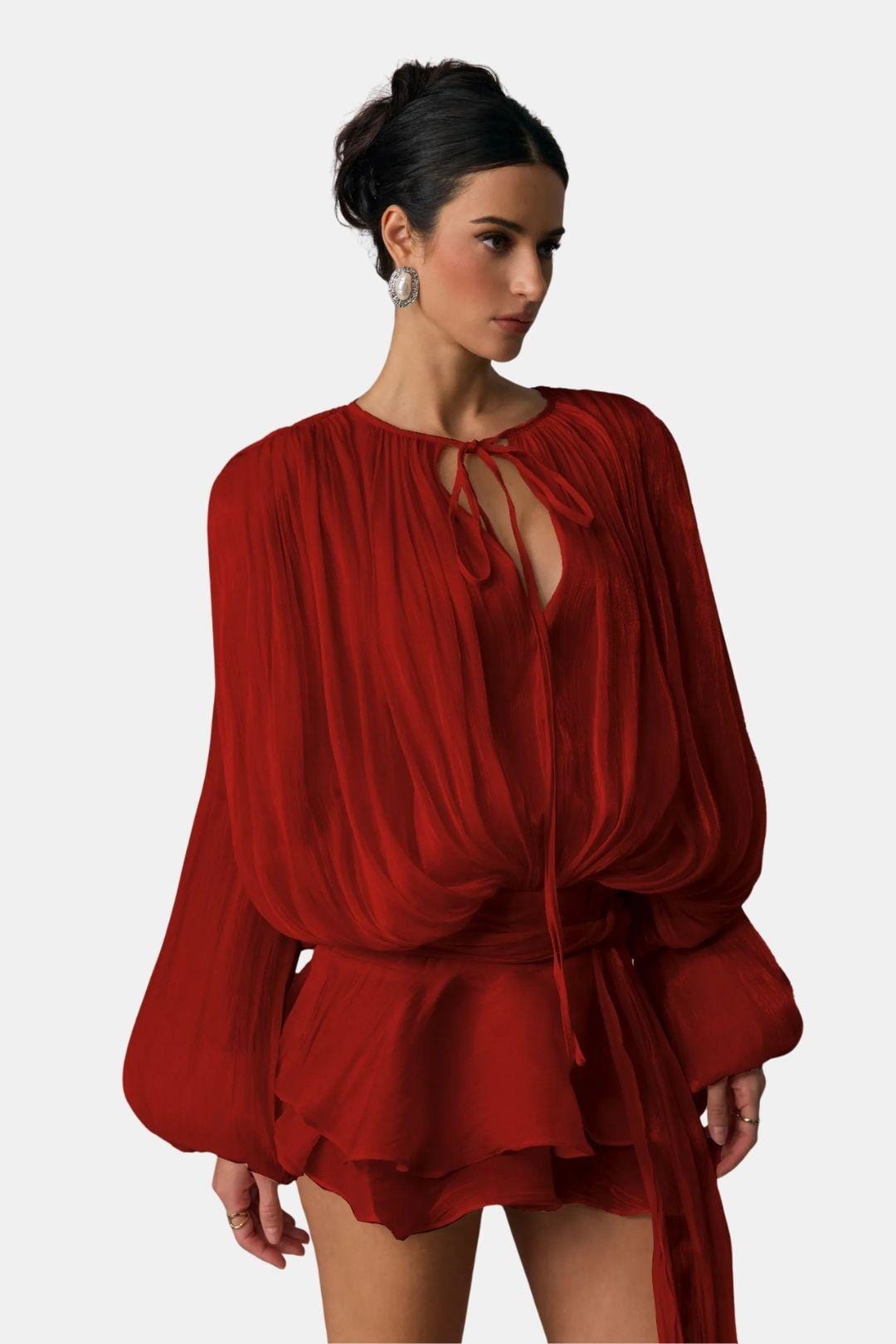 Zoe | Women's Tie Neck Long Sleeve Mini Dress