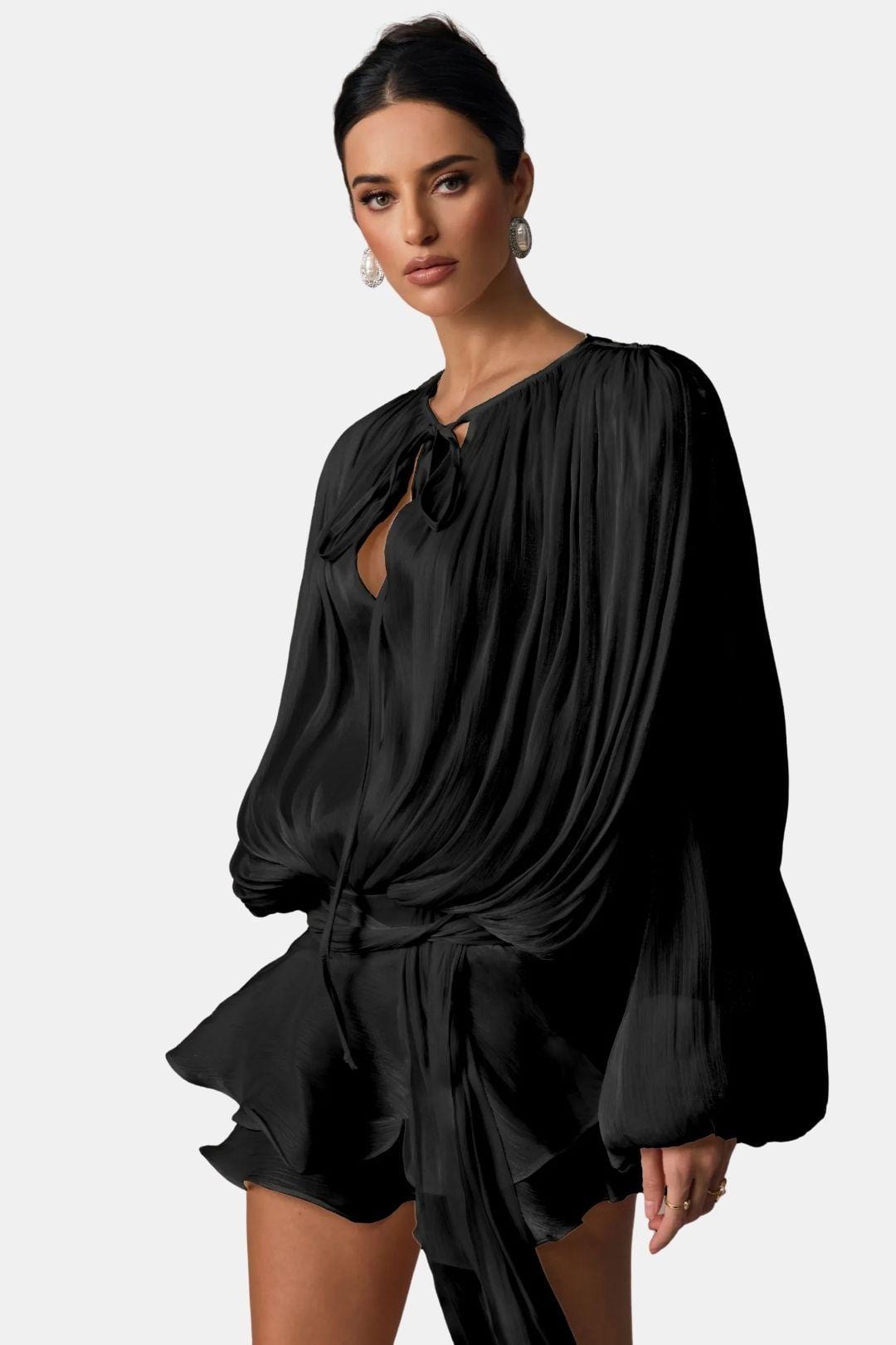 Zoe | Women's Tie Neck Long Sleeve Mini Dress